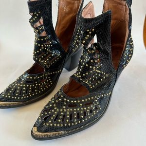 Jeffrey Campbell Maceo gold studded booties festive leather black